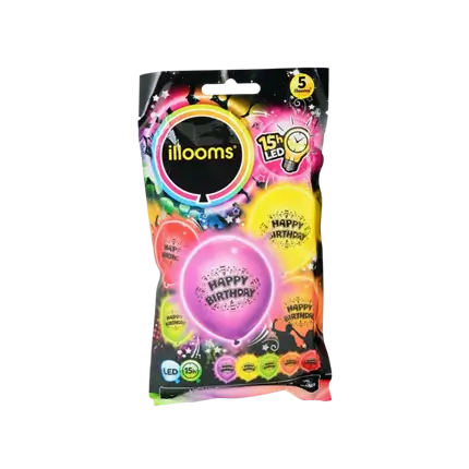 Illooms® Globos LED de látex - Happy Birthday