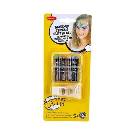 6 lápices de maquillaje grasos con efecto perlado y un tubo de gel con purpurina