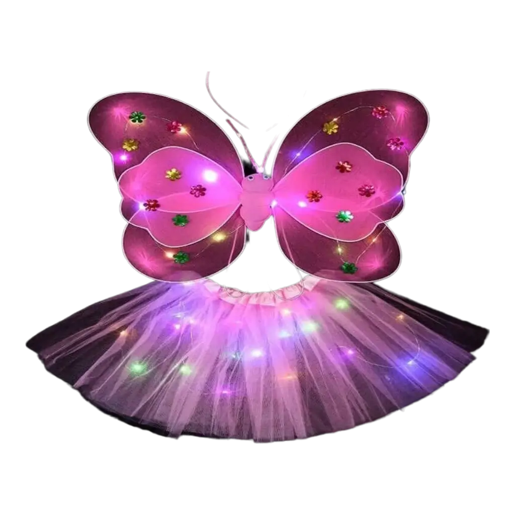 Disfraz de mariposa LED rosa (4 piezas)