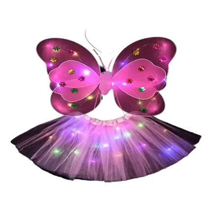 Disfraz de mariposa LED rosa (4 piezas)