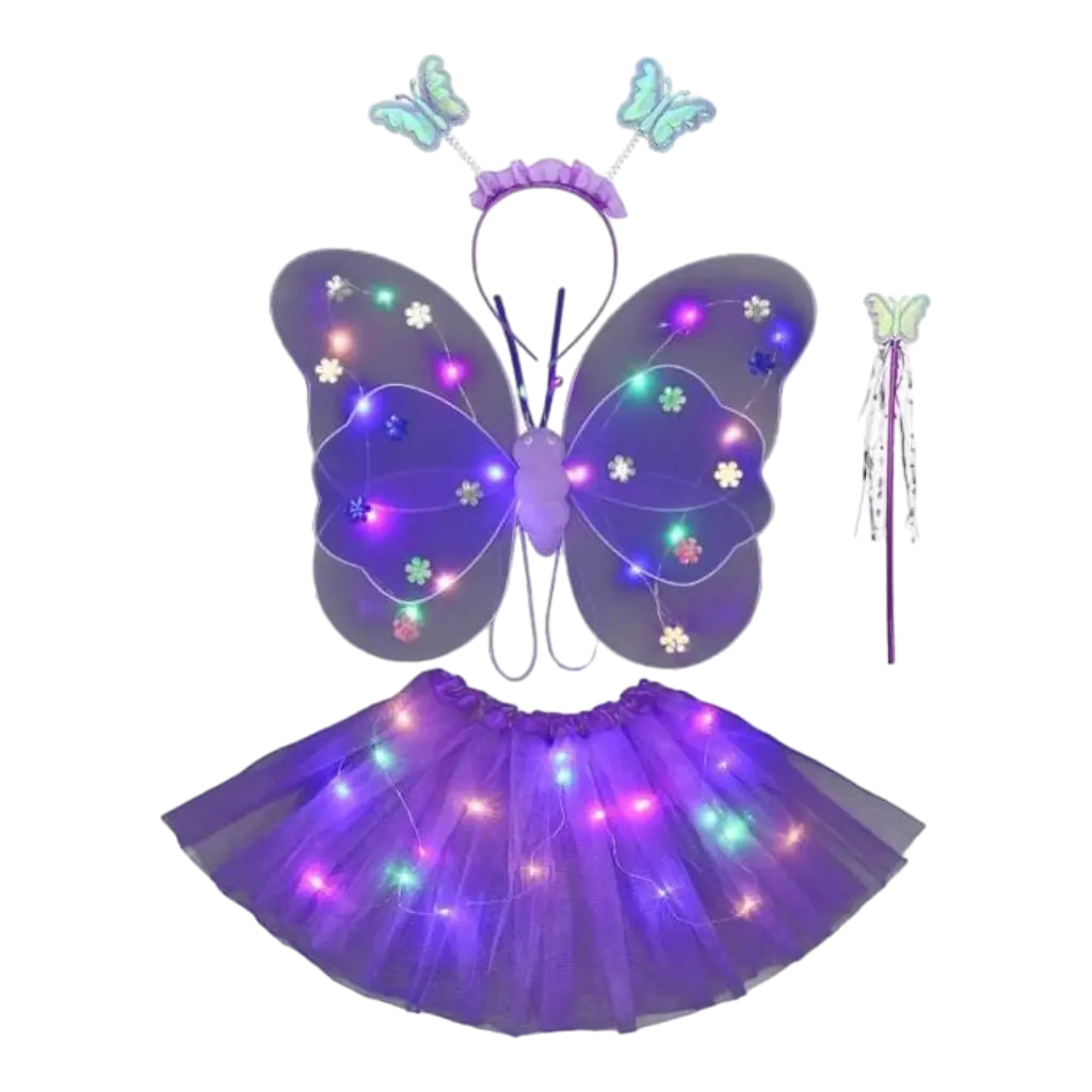Disfraz de mariposa LED morada (4 piezas)