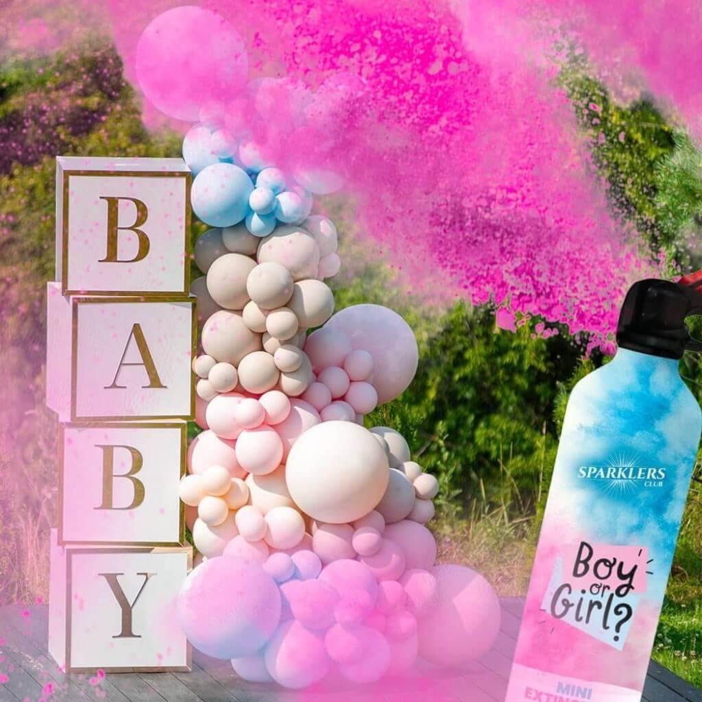 Mini Extintor de Polvo Gender Reveal - Rosa