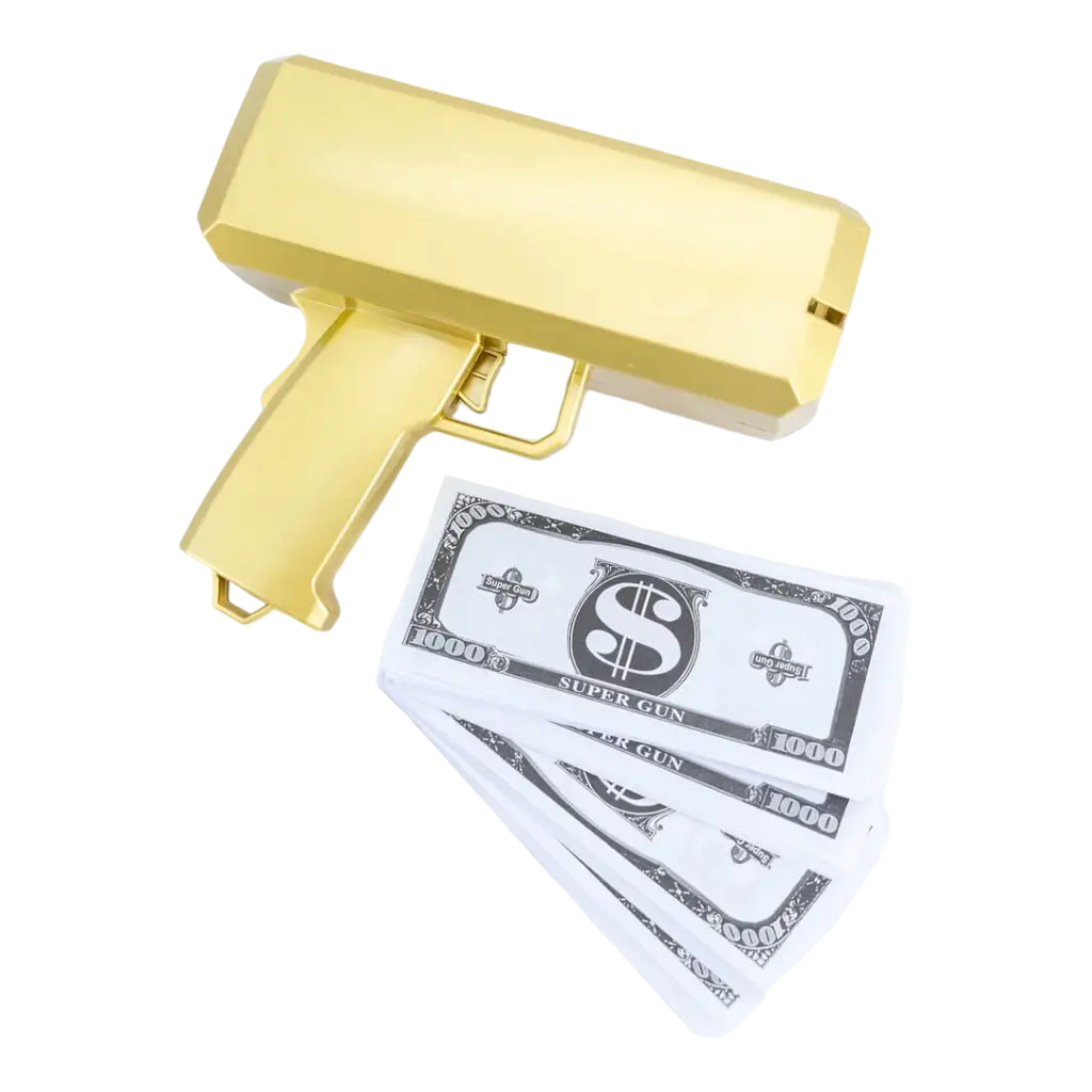 Pistola para billetes - Color dorado - 100 billetes falsos incluidos