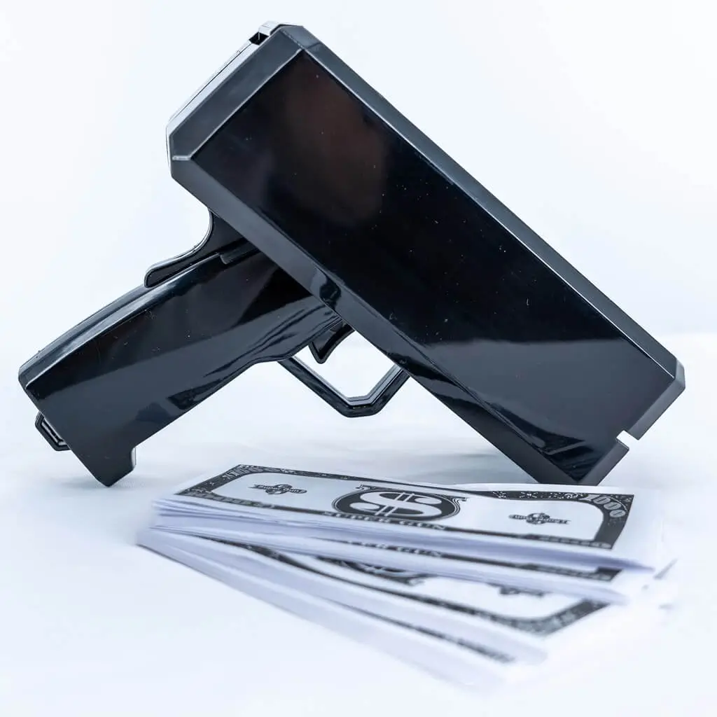 Pistola para billetes - Negra - 100 billetes falsos incluidos