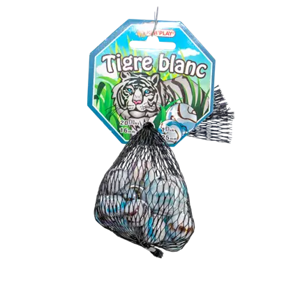 Lote de 20 canicas Tiger blancas +1 tapón