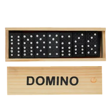 Juego de dominó negro con caja de madera
