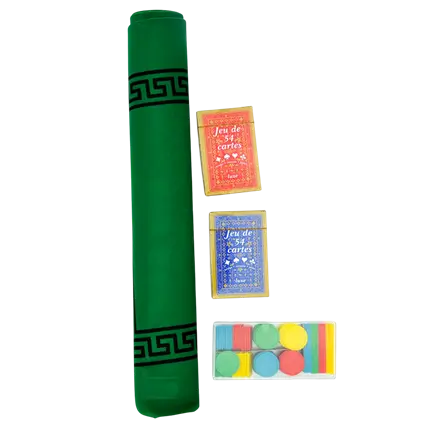 Pack de tapete de juego + 2 barajas de cartas + 100 fichas