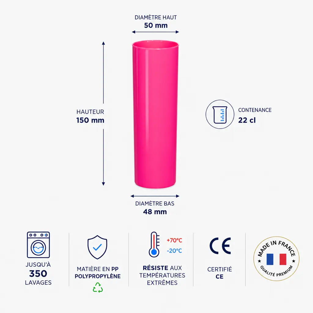 Tubo de vidrio irrompible Rosa 22cl