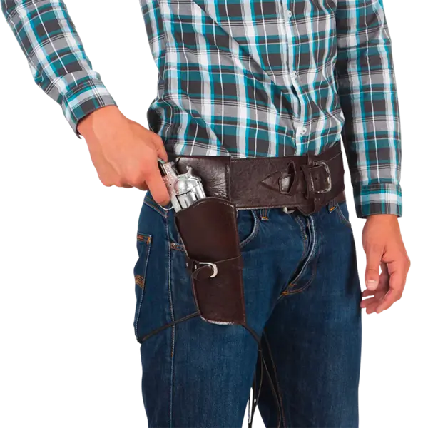 Cinturón de vaquero negro con funda y porta cartuchos – 114 cm