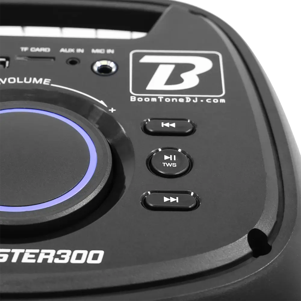 Altavoz portátil a pilas BOOMaster 300' - 250W con Bluetooth, LED
