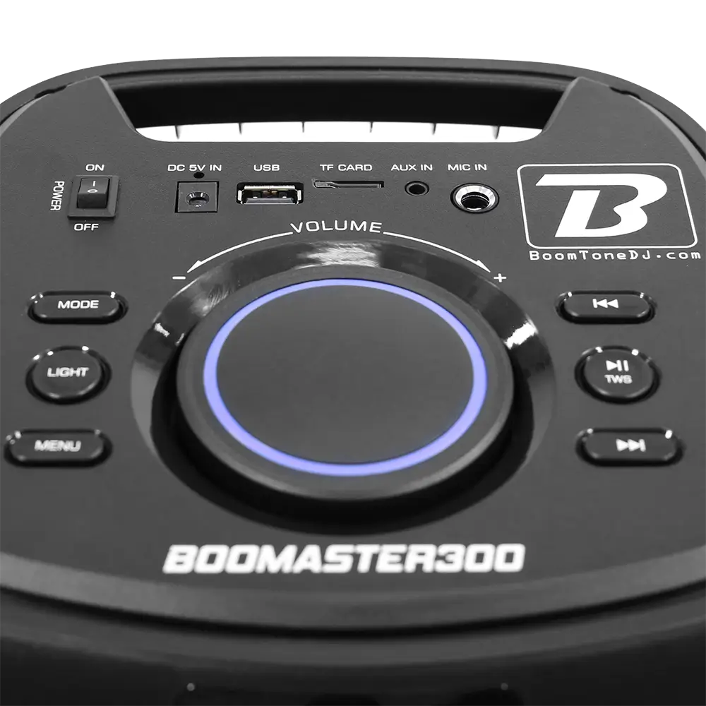Altavoz portátil a pilas BOOMaster 300' - 250W con Bluetooth, LED