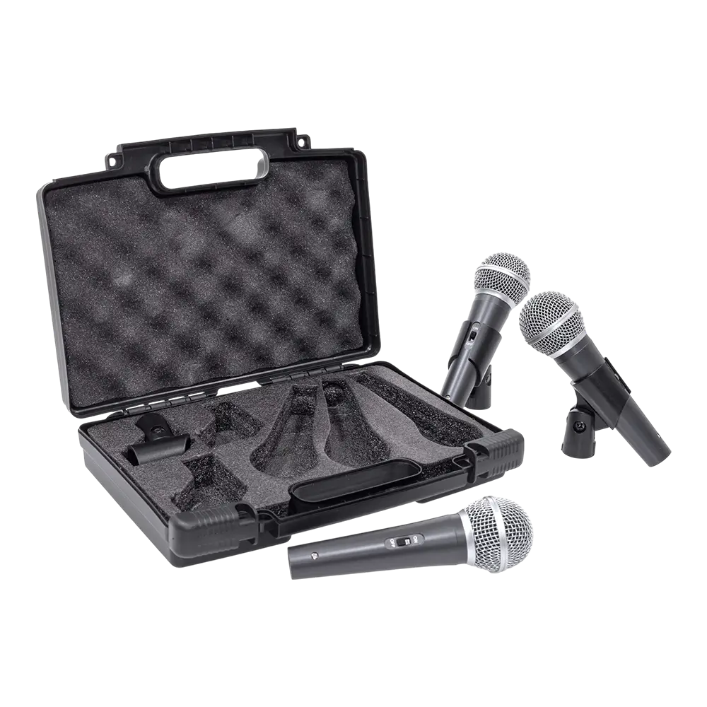 Micrófono dinámico "MIC 300" Mac Mah – Pack de 3 micrófonos con cable con maletín, pinzas, supercardioide, XLR