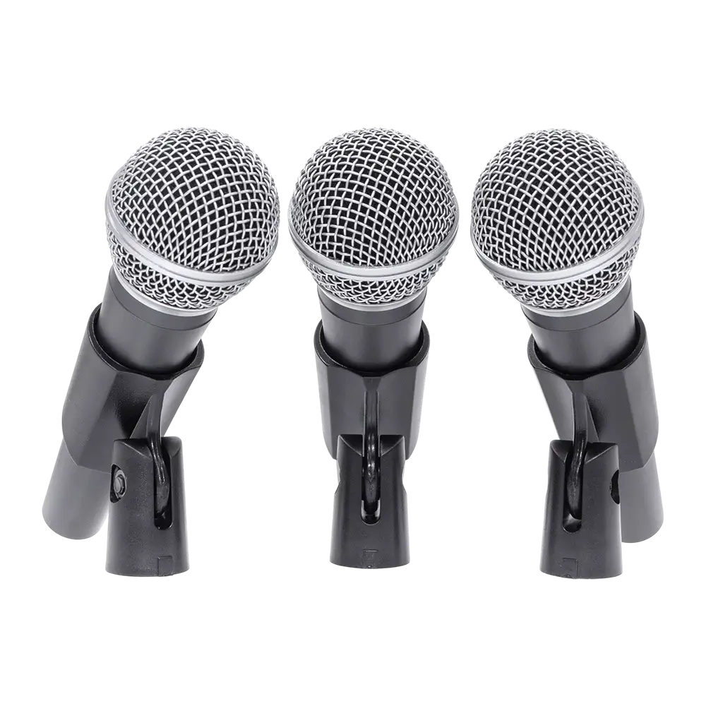 Micrófono dinámico "MIC 300" Mac Mah – Pack de 3 micrófonos con cable con maletín, pinzas, supercardioide, XLR