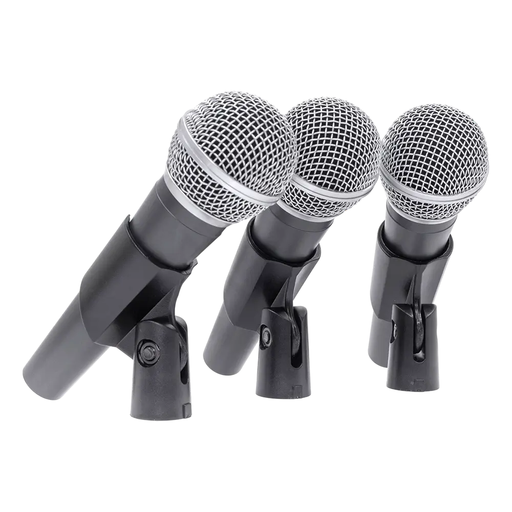 Micrófono dinámico "MIC 300" Mac Mah – Pack de 3 micrófonos con cable con maletín, pinzas, supercardioide, XLR