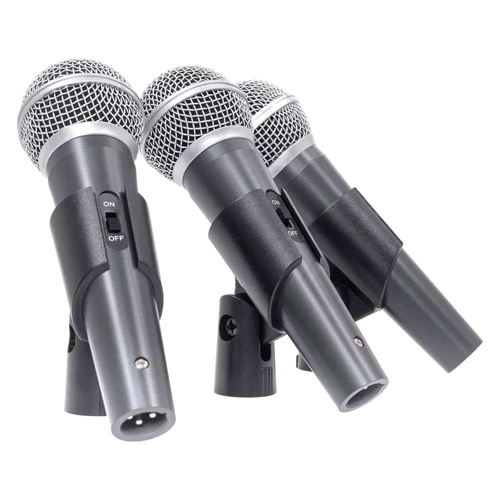 Micrófono dinámico "MIC 300" Mac Mah – Pack de 3 micrófonos con cable con maletín, pinzas, supercardioide, XLR