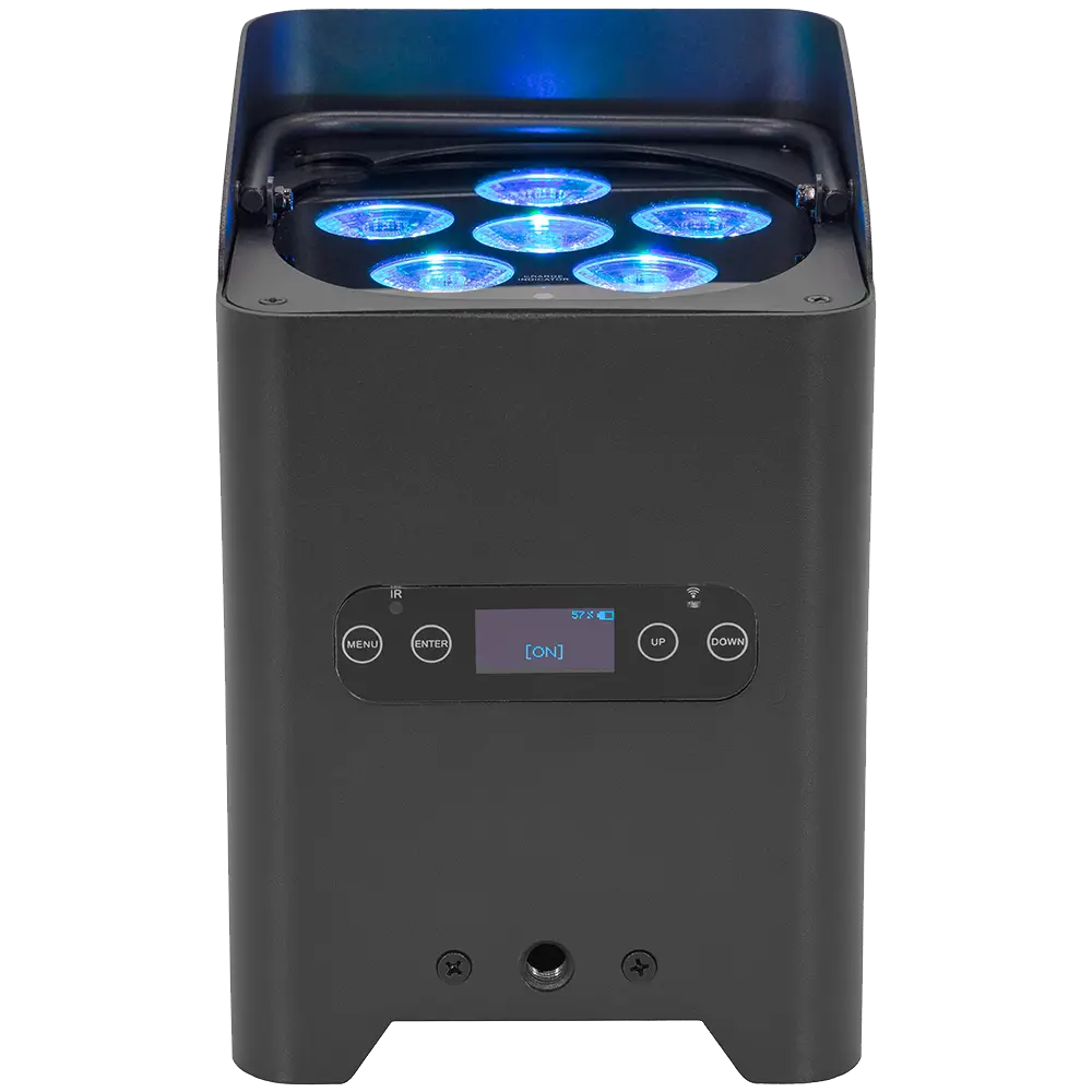 Proyectores LED "IZY Glow Set" Mac Mah – 6×15W RGBWA-UV, DMX inalámbrico, recargables