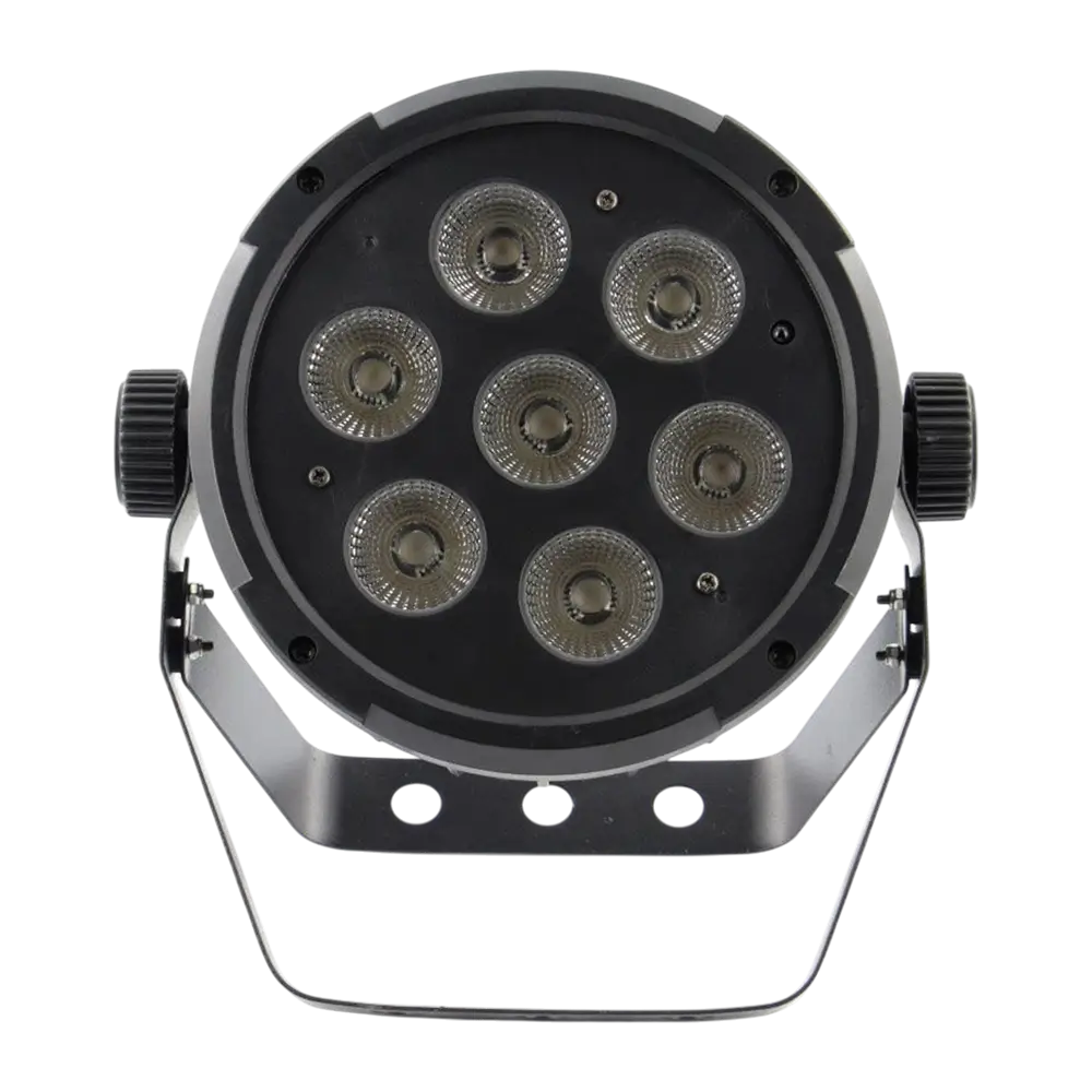 Proyector PAR LED 7x10W 5en1 - 7 LED RGBWA, DMX, modos automático y musical y mando a distancia