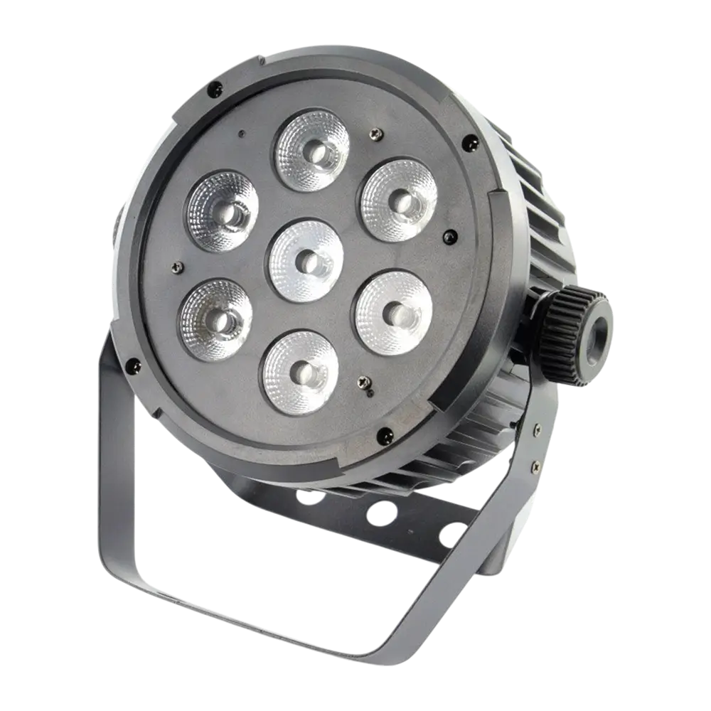 Proyector PAR LED 7x10W 5en1 - 7 LED RGBWA, DMX, modos automático y musical y mando a distancia