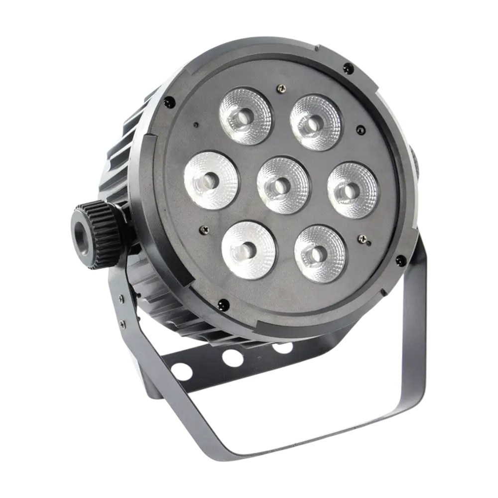 Proyector PAR LED 7x10W 5en1 - 7 LED RGBWA, DMX, modos automático y musical y mando a distancia