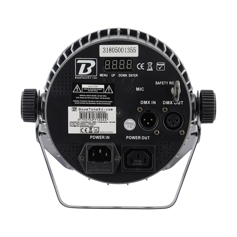 Proyector PAR LED 7x10W 5en1 - 7 LED RGBWA, DMX, modos automático y musical y mando a distancia