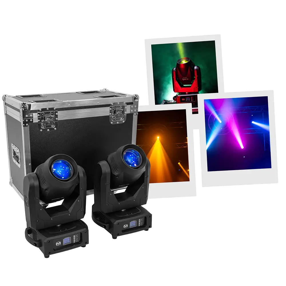 Lote de 2 híbridos "Aurora 150 BSW" haz + spot + wash con flight case - Mac Mah