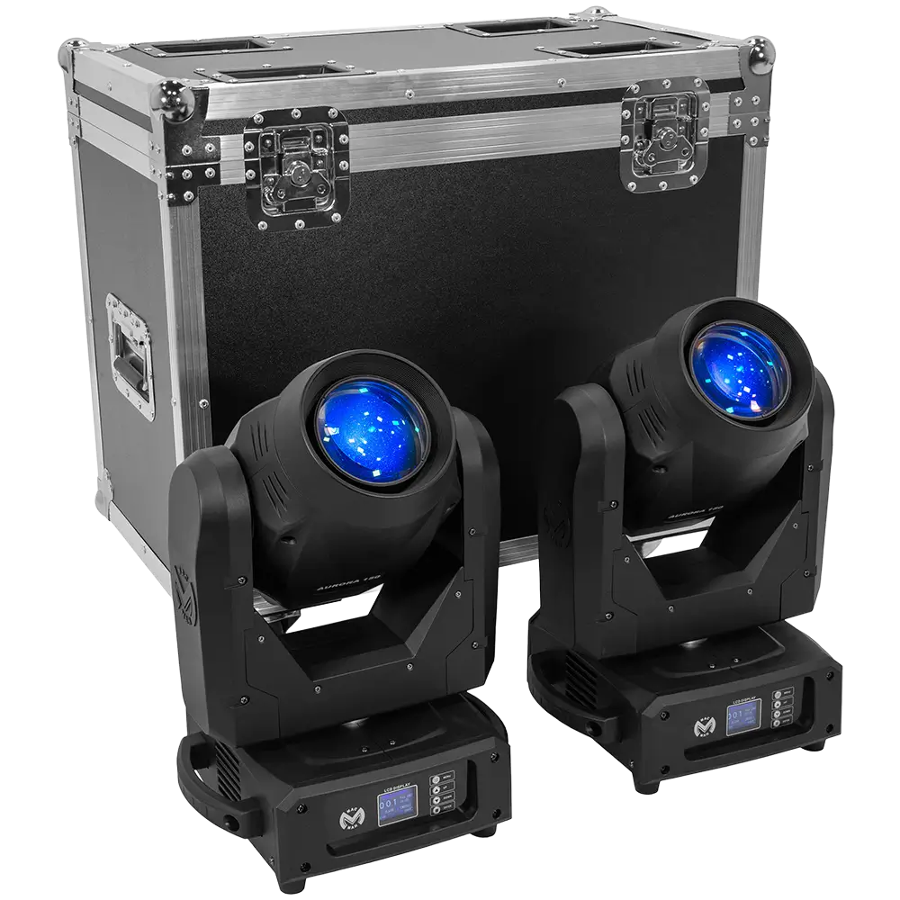Lote de 2 híbridos "Aurora 150 BSW" haz + spot + wash con flight case - Mac Mah