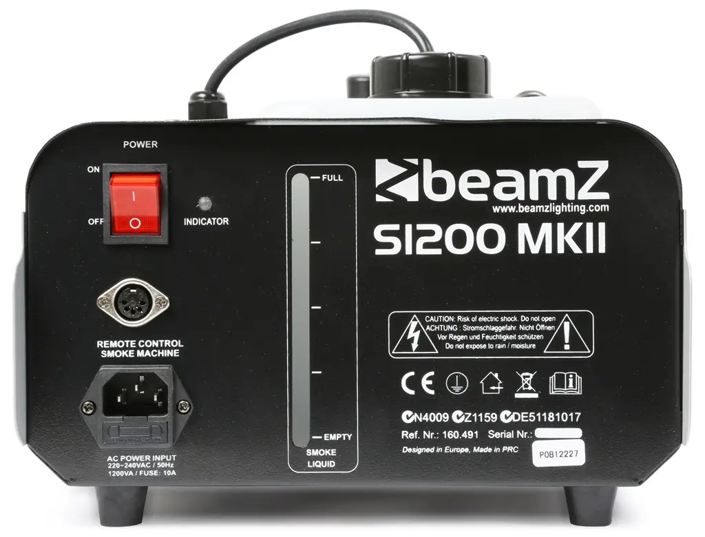 Máquina de niebla BEAMZ S1200 MKII - 1200W + Mando a distancia con cable y temporizador