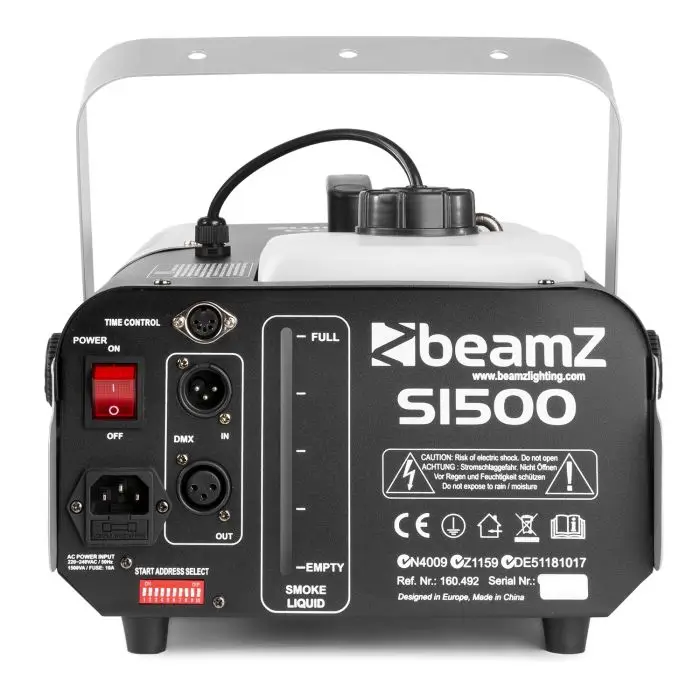 Máquina de humo BEAMZ S1500 con DMX - 1500W + Mando a distancia con cable y temporizador