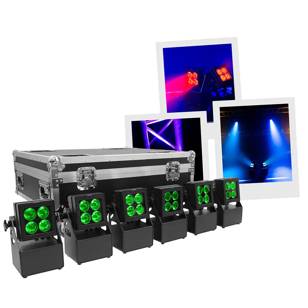 Evolite Tropikolor LED PAR luz 4x15W FC - alimentado por batería IP65 (x6)