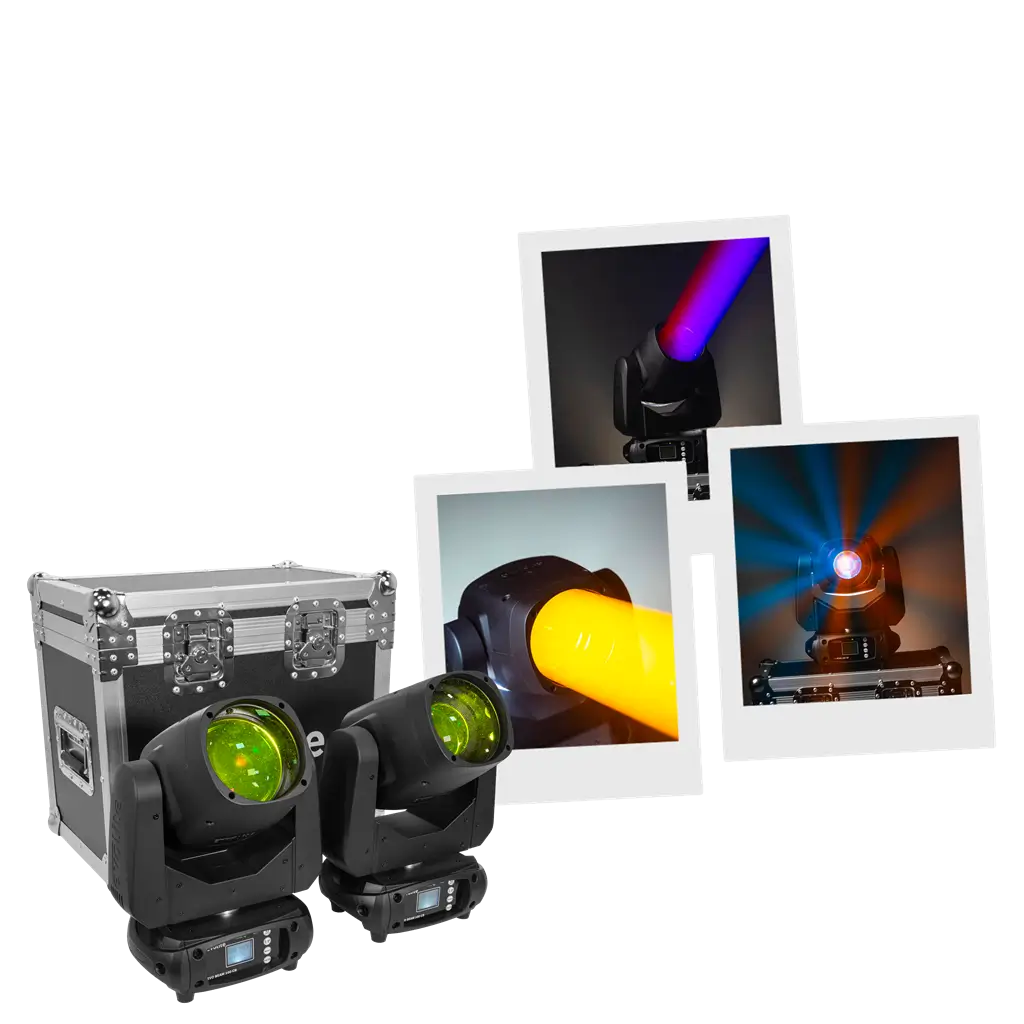 Pack de 2 proyectores de haz de luz de 100 W en flight case - Evo Beam 100 CR Set Evolite - Control DMX y LED multicolor