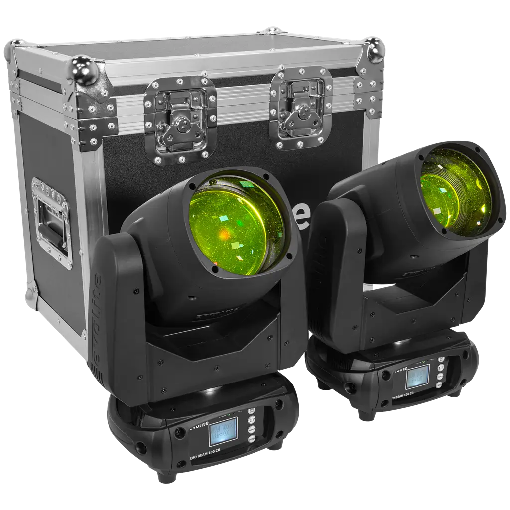 Pack de 2 proyectores de haz de luz de 100 W en flight case - Evo Beam 100 CR Set Evolite - Control DMX y LED multicolor