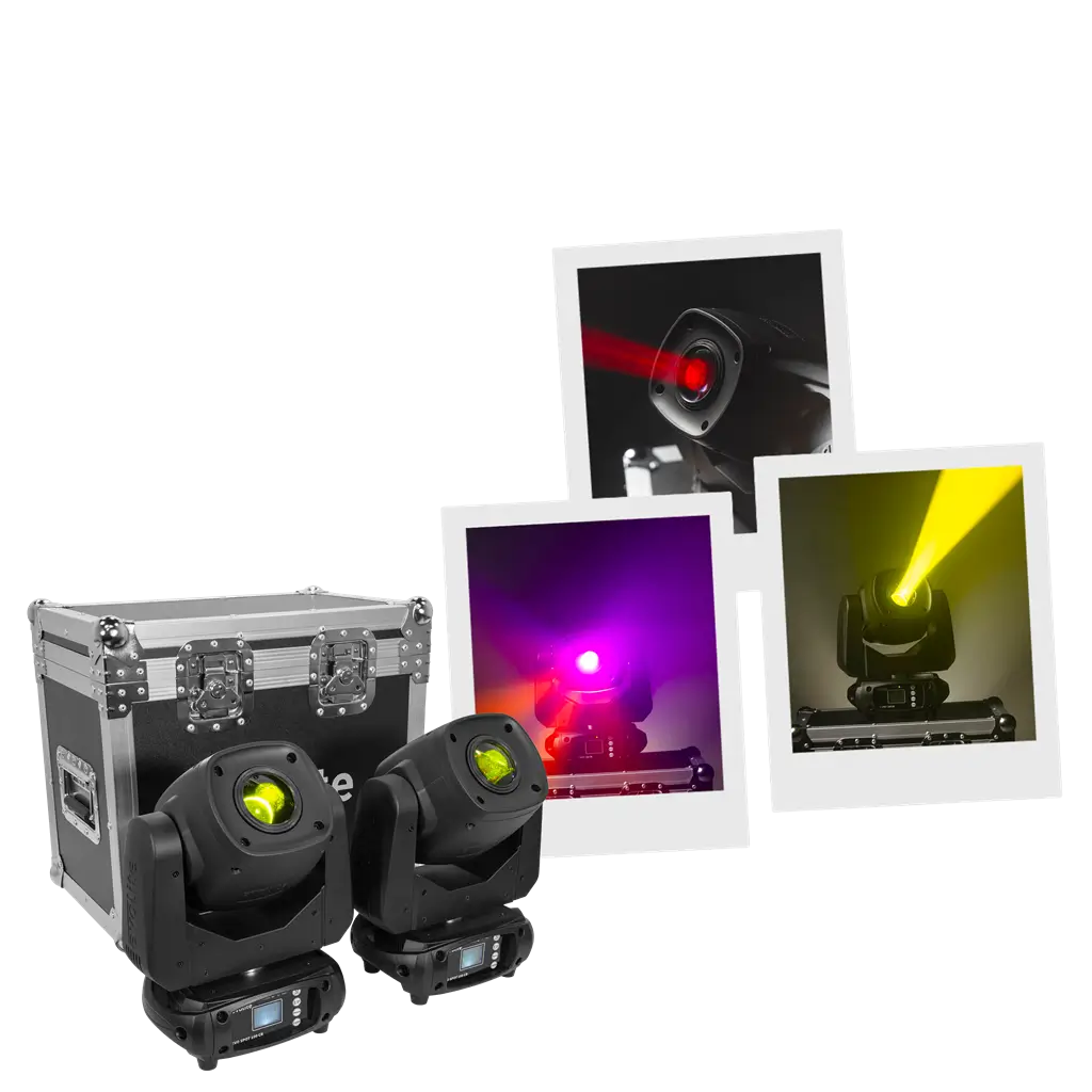 Pack 2 focos 100 W en flight case - Evo Spot 100 CR Set Evolite - LED multicolor y control DMX