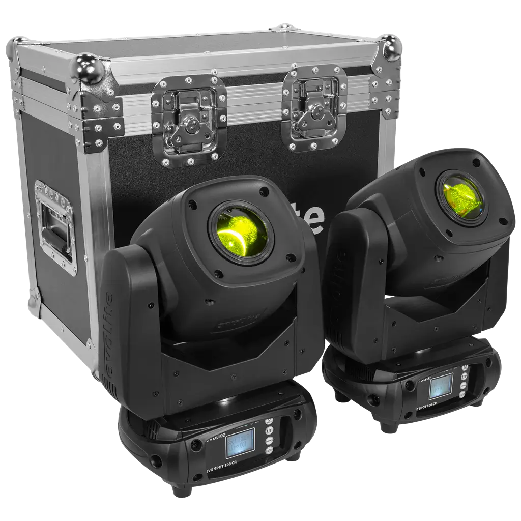 Pack 2 focos 100 W en flight case - Evo Spot 100 CR Set Evolite - LED multicolor y control DMX