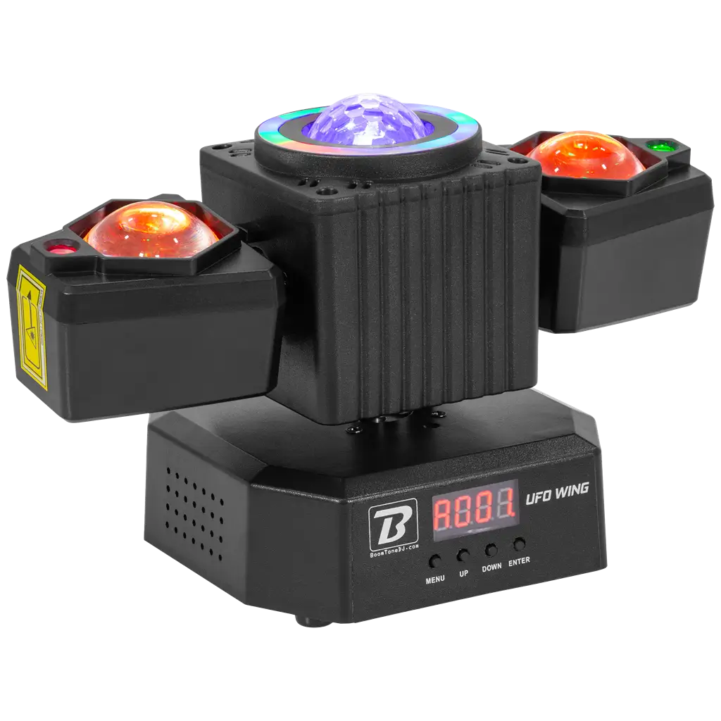Foco multifunción de 50 W - UFO Wing BoomTone DJ - LED + LÁSER + estroboscópico + haces, controlable por DMX