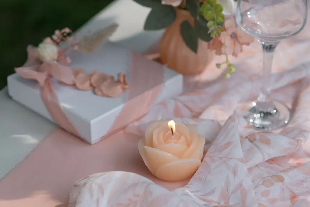 Vela flor esculpida rosa - Pêche