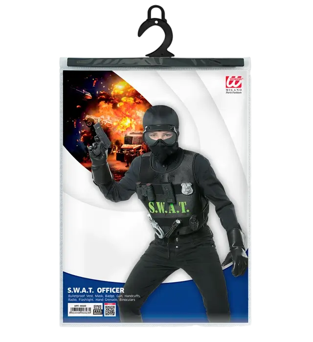 " SWAT (chaleco antibalas, placa, pistola, esposas, radio, linterna, granada, prismáticos)