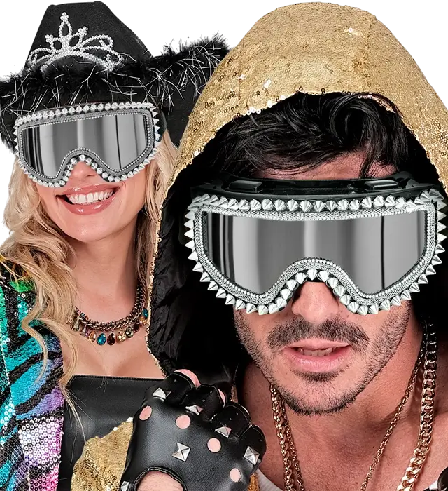 "FIESTA APRÈS-SKI GAFAS DE FIESTA DE INVIERNO CON TACHUELAS PLATEADAS Y STRASS".