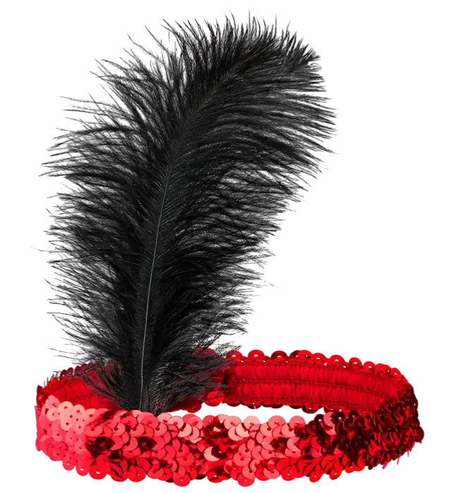 Diadema Charleston Roja con Lentejuelas y Plumas Vintage – Accesorio Años 20