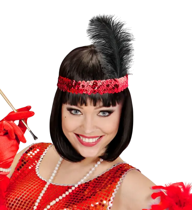 Diadema Charleston Roja con Lentejuelas y Plumas Vintage – Accesorio Años 20