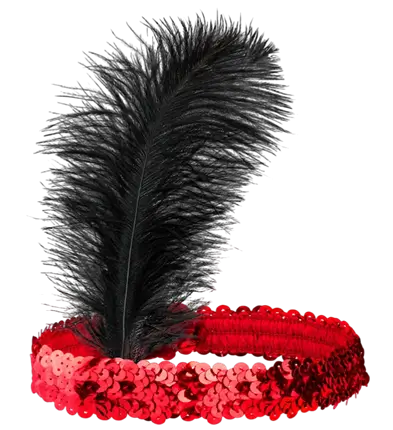 Diadema Charleston Roja con Lentejuelas y Plumas Vintage – Accesorio Años 20