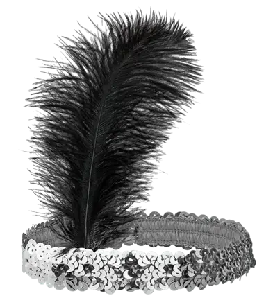 DIADEMA DE PURPURINA PLATEADA CON PLUMAS
