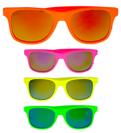 Gafas Neón Años 80 con Lentes Revo – 4 Colores Surtidos – Accesorio Disfraz Disco