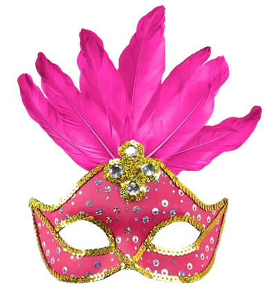 Máscara Lobo Carnaval Brasil Neón Rosa con Lentejuelas Doradas y Plumas – Accesorio Disfraz
