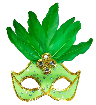 Máscara Lobo Carnaval Brasil Neón Verde con Lentejuelas Doradas y Plumas – Accesorio Disfraz