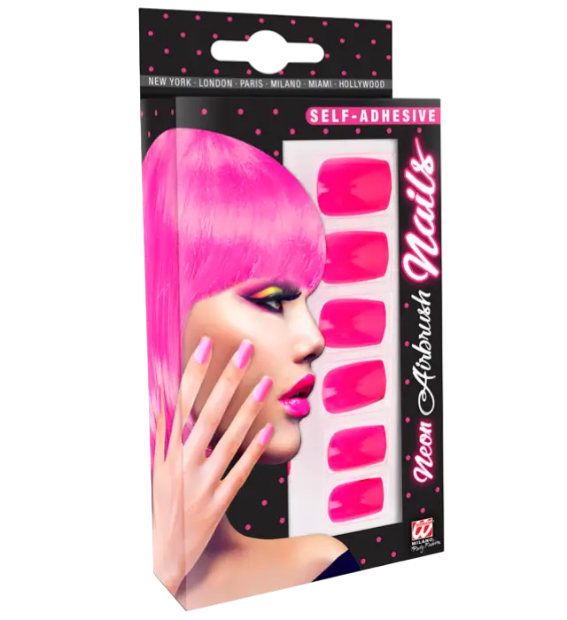 Set de 12 Uñas Rosa Neón Autoadhesivas Efecto Esmalte – Uñas Postizas Manicura