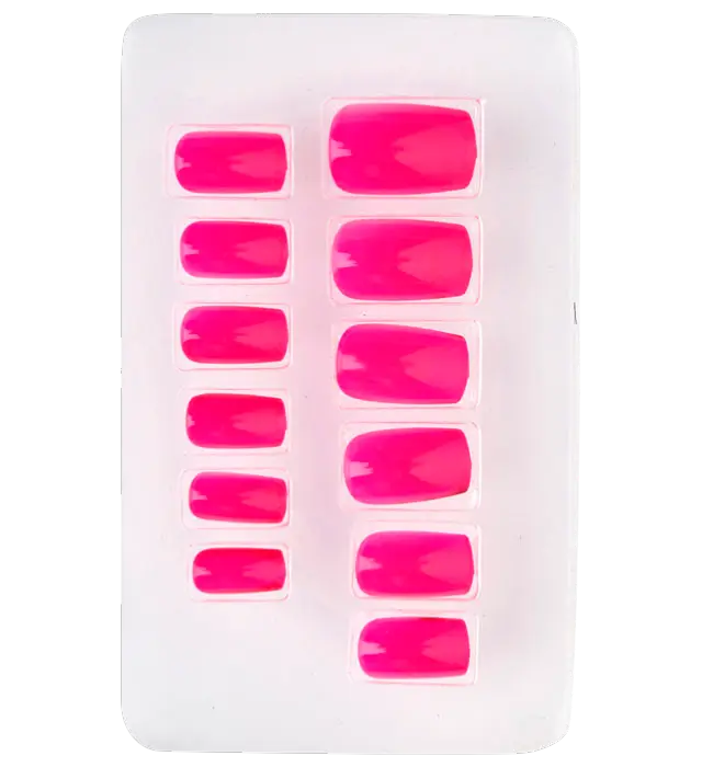 Set de 12 Uñas Rosa Neón Autoadhesivas Efecto Esmalte – Uñas Postizas Manicura