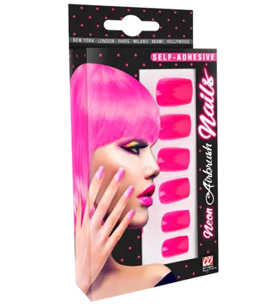 Set de 12 Uñas Rosa Neón Autoadhesivas Efecto Esmalte – Uñas Postizas Manicura