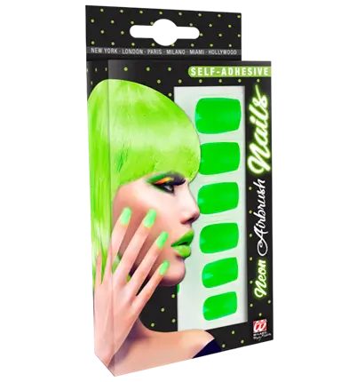 Set de 12 Uñas Verde Neón Autoadhesivas Efecto Esmalte – Uñas Postizas Manicura