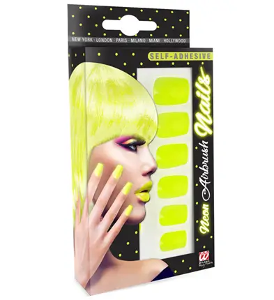 Set de 12 Uñas Amarillo Neón Autoadhesivas Efecto Esmalte – Uñas Postizas Manicura