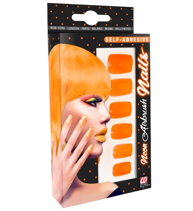 Set de 12 Uñas Naranja Neón Autoadhesivas Efecto Esmalte – Uñas Postizas Manicura